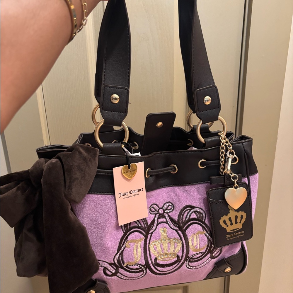 Juicy Couture Brown and Purple Shoulder Bag with Gold Accents